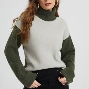 🛍High Neck Ribbed Knit Two-Tone Sweater🛍